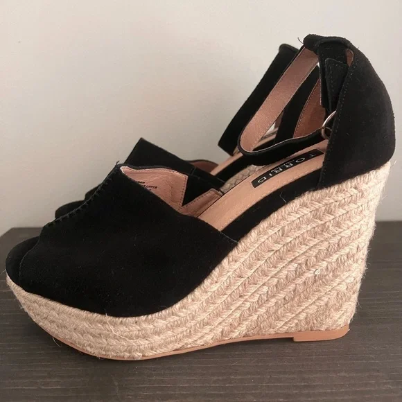 Torrid 8.5 W Wide Sexy Black Platform Espadrille Suede Wedge 4" Heel Shoes - Picture 3 of 6